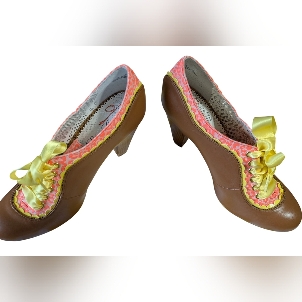 Poetic Licence Tan and Yellow Lace-Up Heels - Picture 3 of 8